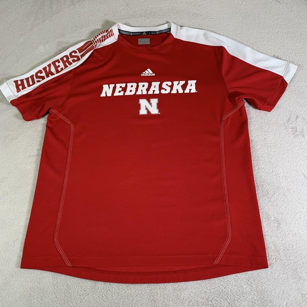 Nebraska Cornhuskers Shirt Mens XL Red NCAA Football‎ Adidas Climalite Tee